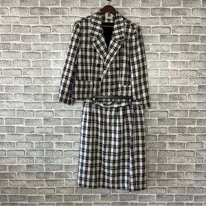 Vintage Ann May Silk Tweed Blazer And Skirt Set Plaid Black Gold Notch Collar 16